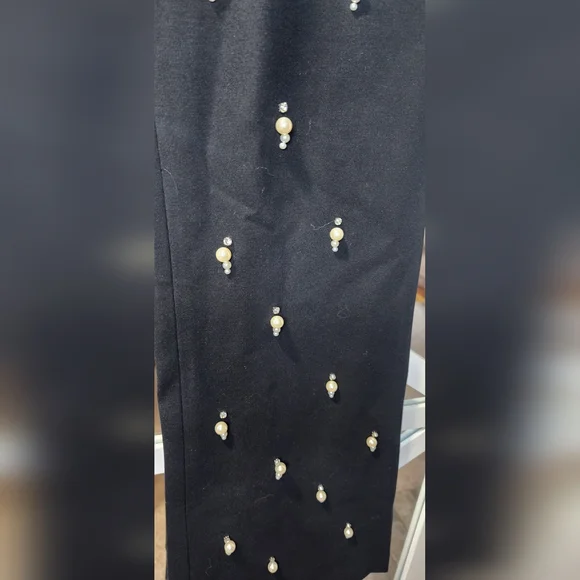 Karl Lagerfield Black Embellished Rhinestones & Faux Pearls Pants Sz 8 - Picture 12 of 12